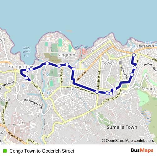 Congo Town to Goderich Street bus Line Map
