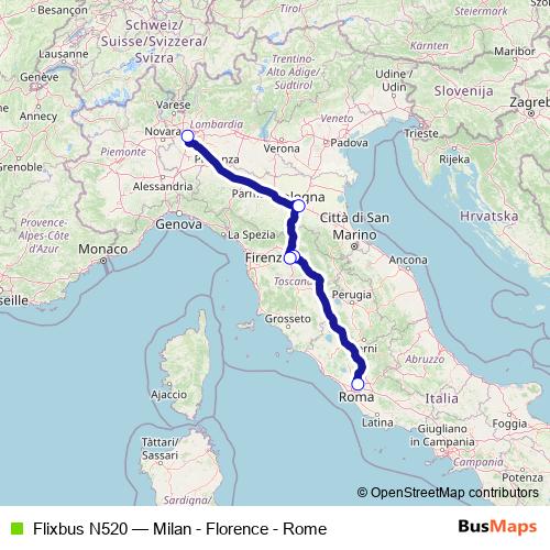 Flixbus N520 bus Line Map