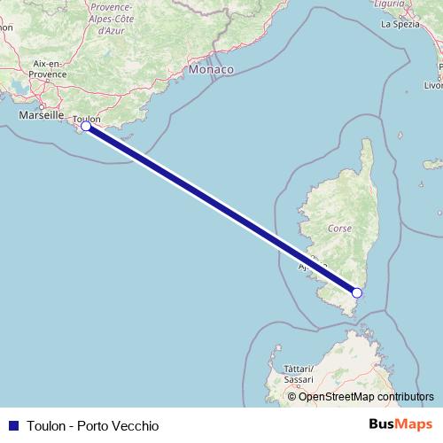 Toulon - Porto Vecchio ferry Line Map