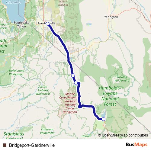Bridgeport-Gardnerville bus Line Map