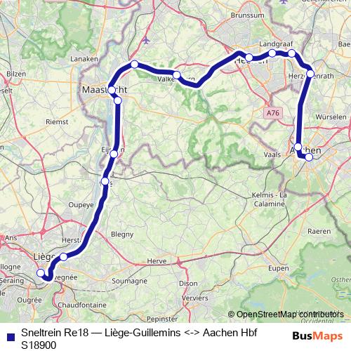 Sneltrein Re18 rail Line Map