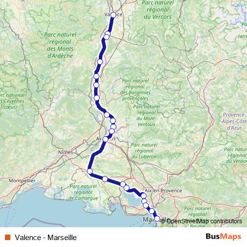 Valence - Marseille rail Line Map