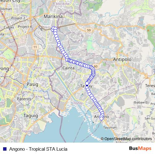 Angono - Tropical STA Lucia bus Line Map