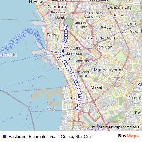 Baclaran - Blumentritt via L. Guinto, Sta. Cruz bus Line Map