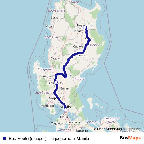 Bus Route (sleeper): Tuguegarao → Manila bus Line Map