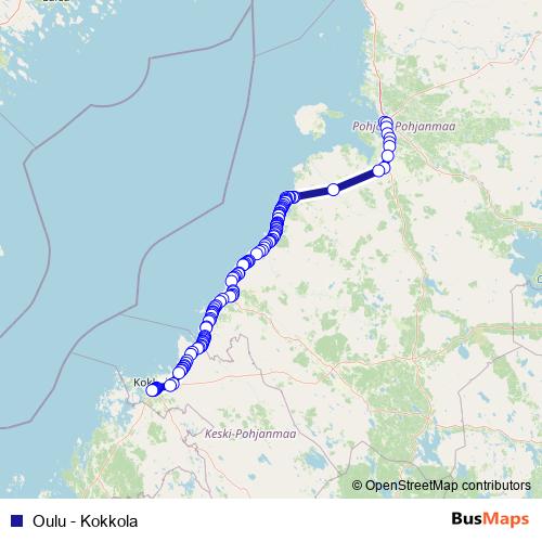 Oulu - Kokkola bus Line Map