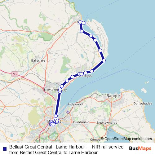 Belfast Great Central - Larne Harbour rail Line Map