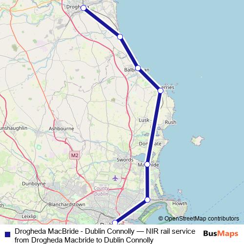 Drogheda MacBride - Dublin Connolly rail Line Map