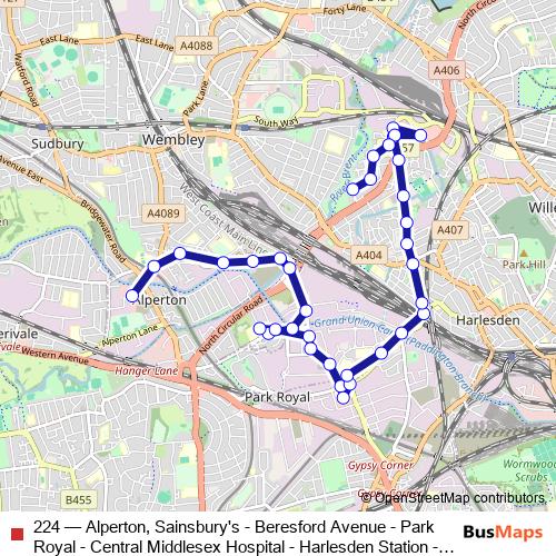 224 bus Line Map