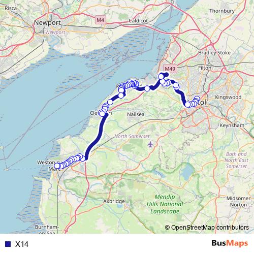 X14 bus Line Map