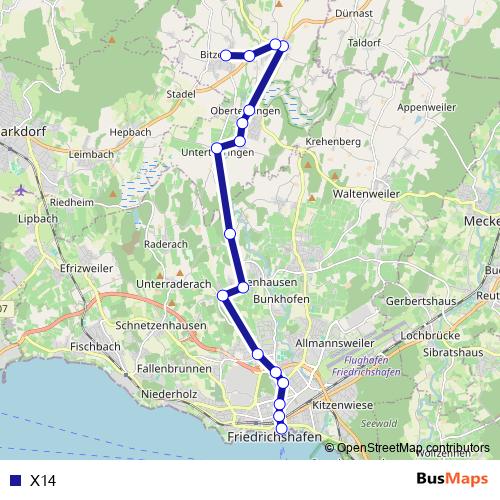 X14 bus Line Map