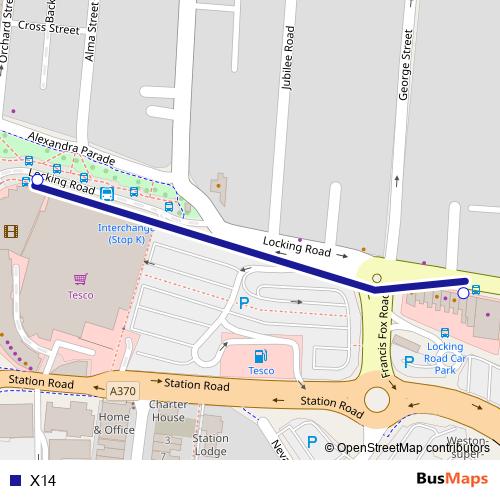 X14 bus Line Map