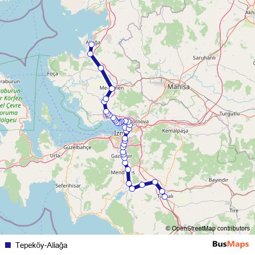 Tepeköy-Aliağa rail Line Map