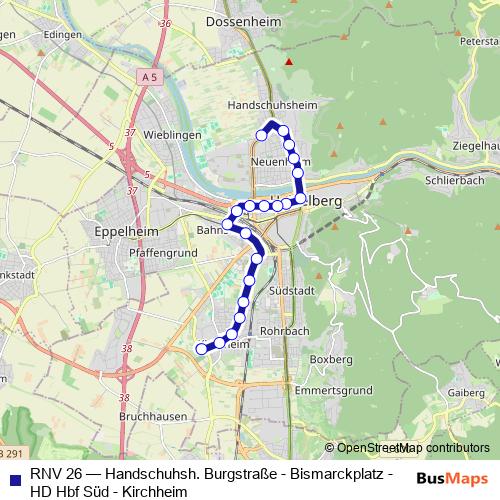 RNV 26 tram Line Map