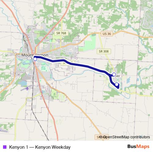 Kenyon 1 bus Line Map
