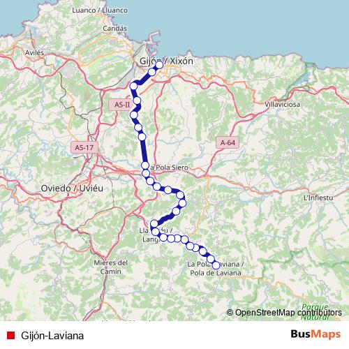 Gijón-Laviana rail Line Map
