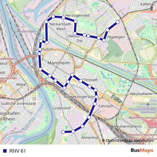 RNV 61 bus Line Map