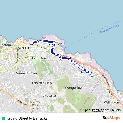 Guard Street to Barracks bus Line Map
