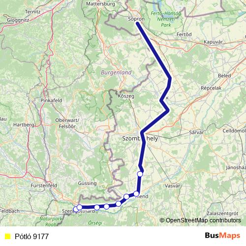 Pótló 9177 bus Line Map