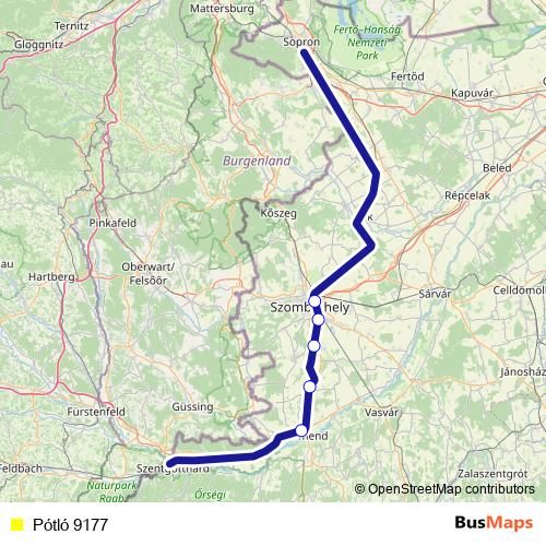 Pótló 9177 bus Line Map
