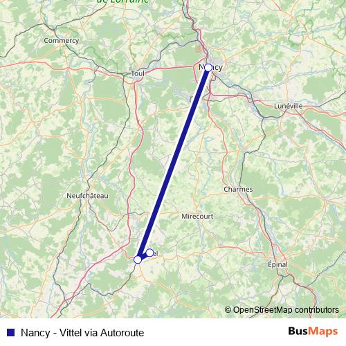 Nancy - Vittel via Autoroute bus Line Map