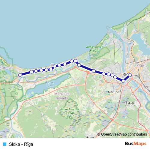 Sloka - Rīga rail Line Map