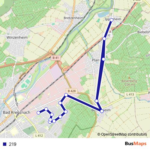 219 bus Line Map