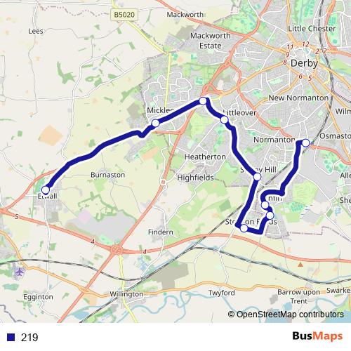 219 bus Line Map