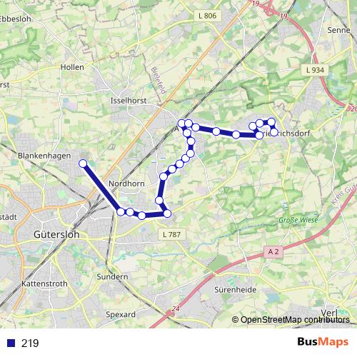 219 bus Line Map