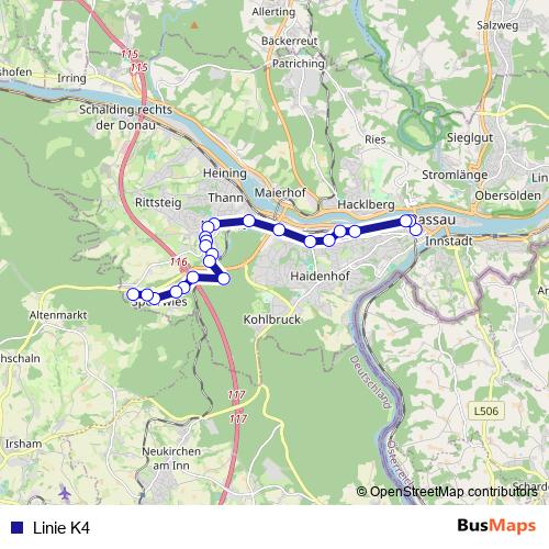 Linie K4 bus Line Map