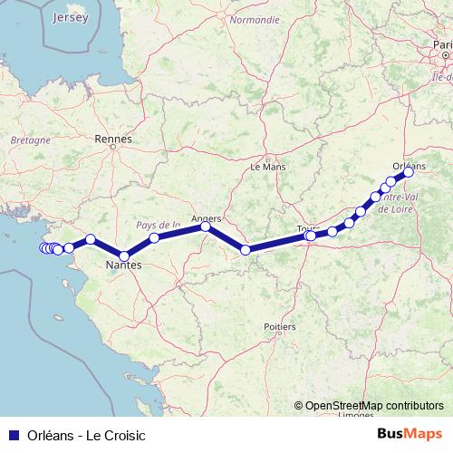 Orléans - Le Croisic rail Line Map