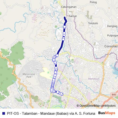 PIT-OS - Talamban - Mandaue (Ibabao) via A. S. Fortuna bus Line Map