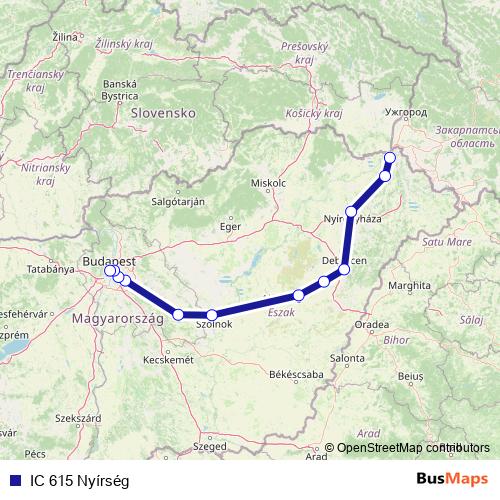 IC 615 Nyírség rail Line Map