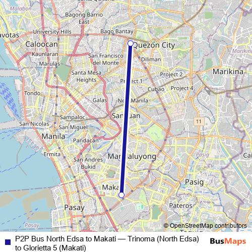 P2P Bus North Edsa to Makati bus Line Map