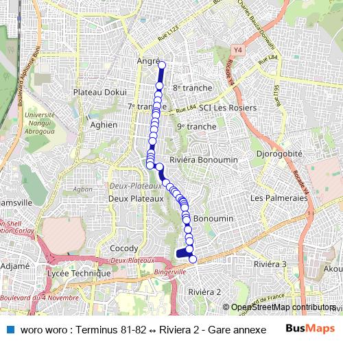 woro woro : Terminus 81-82 ↔ Riviera 2 - Gare annexe bus Line Map
