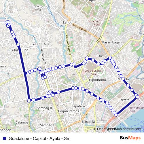 Guadalupe - Capitol - Ayala - Sm bus Line Map
