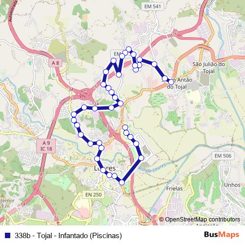 338b - Tojal - Infantado (Piscinas) bus Line Map