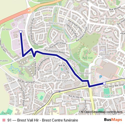 91 bus Line Map