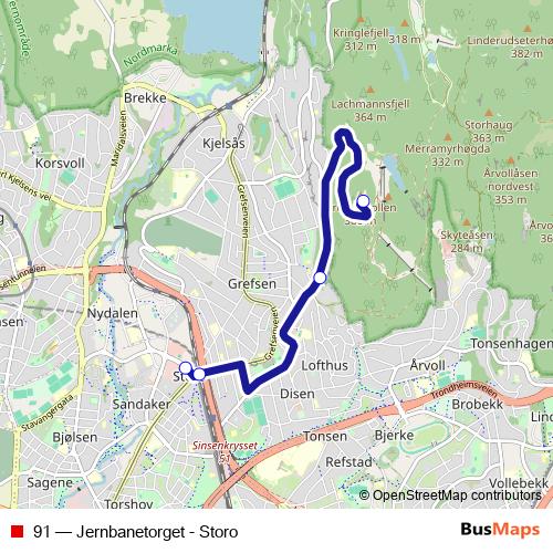 91 bus Line Map