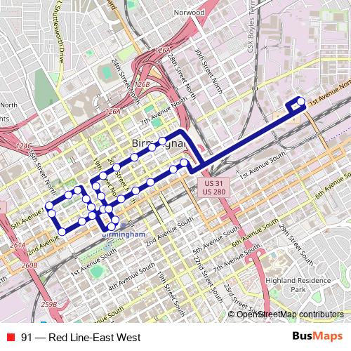 91 bus Line Map