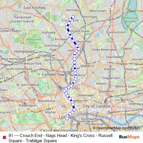 91 bus Line Map