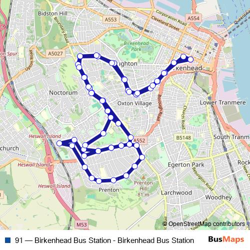 91 bus Line Map