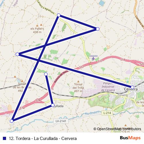 12. Tordera - La Curullada - Cervera bus Line Map
