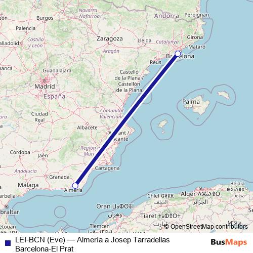LEI-BCN (Eve) air Line Map