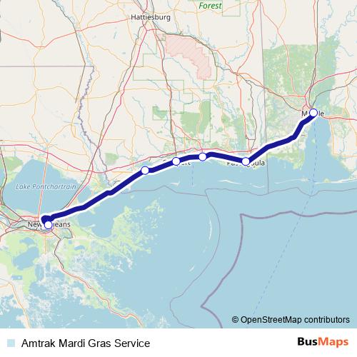 Amtrak Mardi Gras Service rail Line Map