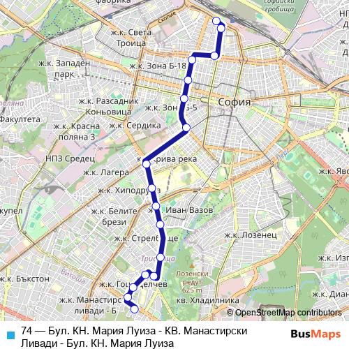 74 trolleybus Line Map