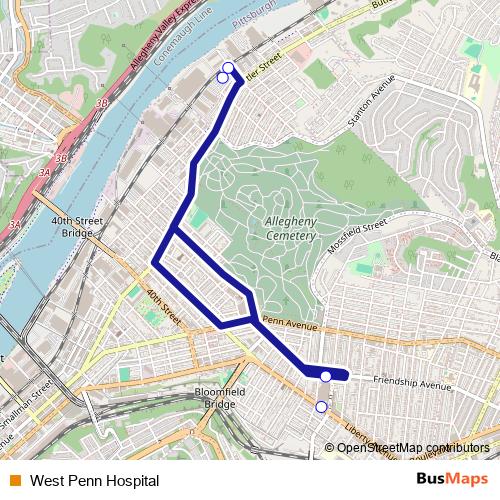 West Penn Hospital bus Line Map