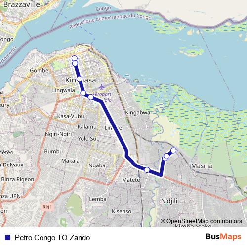 Petro Congo TO Zando bus Line Map
