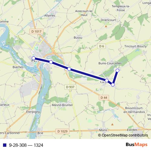 9-28-308 bus Line Map