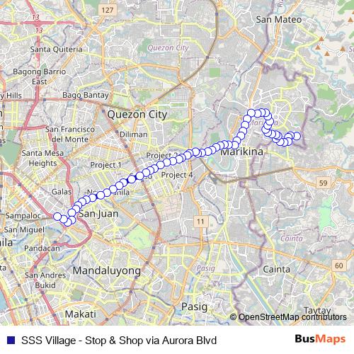 SSS Village - Stop & Shop via Aurora Blvd bus Line Map